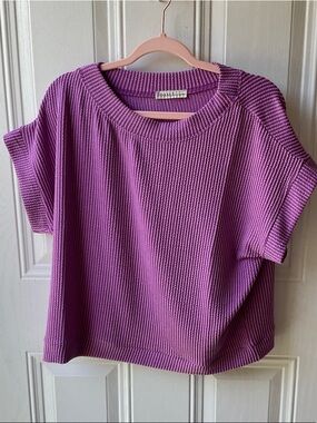 Zenana Outfitters Lavender Ribbed Short Sleeve Knit Top